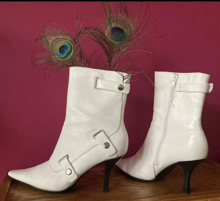 White Ankle Boots with Heels