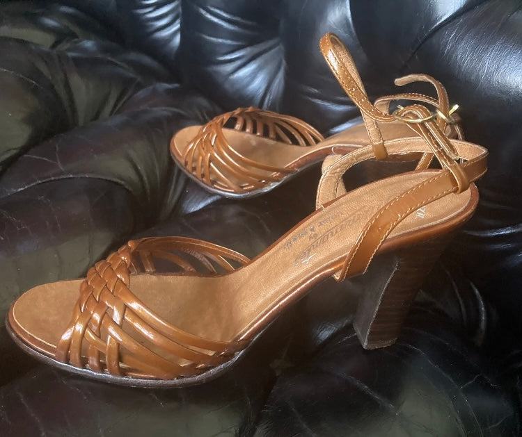 Strappy Copper Leather Heeled Sandal Made In Italy