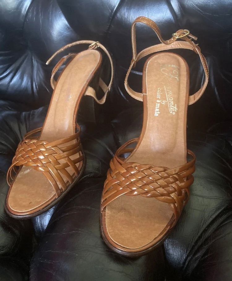 Copper Leather Strappy Heeled Sandal Made in Italy