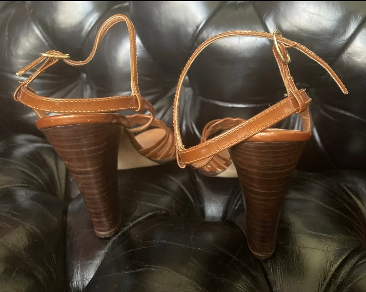 Strappy Copper Leather Heeled Sandal Made In Italy