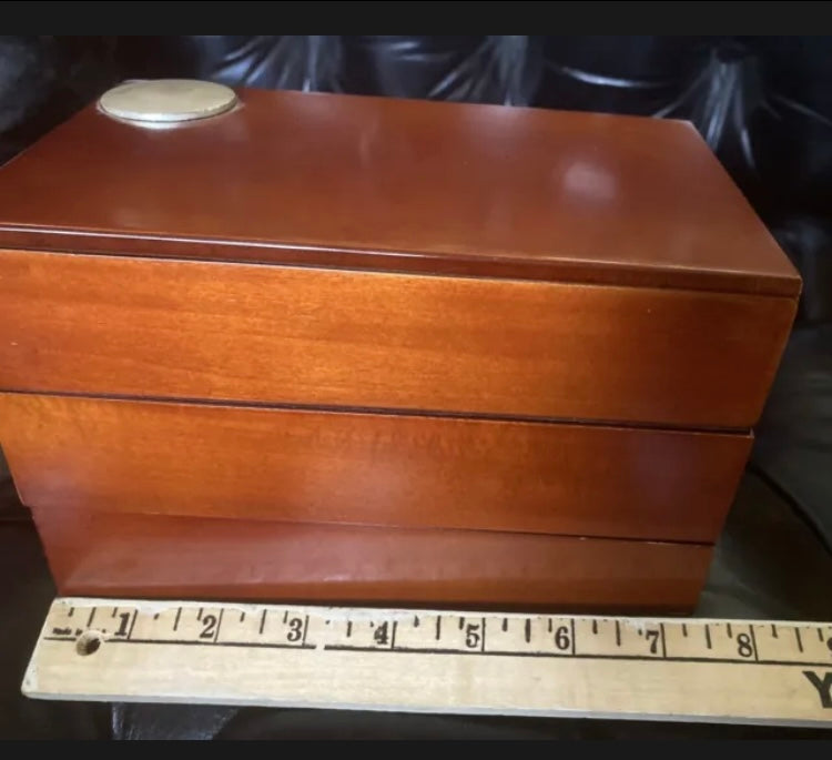 Warm Wood Stacked 3 Tier Men’s Women’s Jewelry Box.