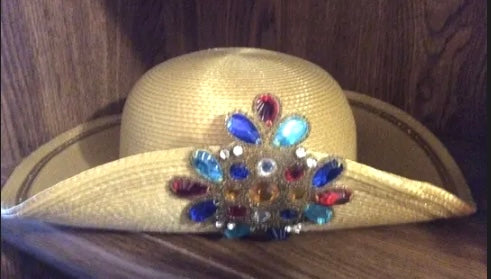 Jean Arlett Gold Straw Jeweled Hat 1980’s.