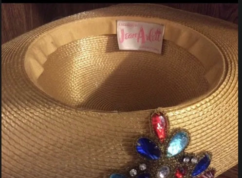 Jean Arlett Gold Straw Jeweled Hat 1980’s.